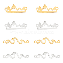 16Pcs 4 Styles 201 Stainless Steel Connector Charms, Hollow Links, Mountain & Wave Shape, Golden & Stainless Steel Color, 6~21.5x8~24x1mm, Hole: 1.4mm, 4pcs/style(STAS-UN0048-26)