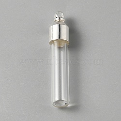 Clear Glass Tube Wish Bottle Pendants, with Zinc Alloy Finding, Silver, 34x7mm, Hole: 1.8mm(FIND-WH0002-46B)