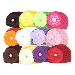 Handmade Crochet Baby Beanie Costume Photography Props, with Cloth Flowers, Mixed Color, 180mm(AJEW-Q119-M)