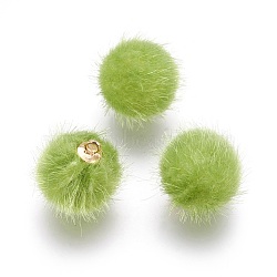 Handmade Plush Cloth Fabric Covered, with CCB Plastic Findings, Round, Golden, Yellow Green, 17x15mm, Hole: 1.5mm(FIND-P029-C07)