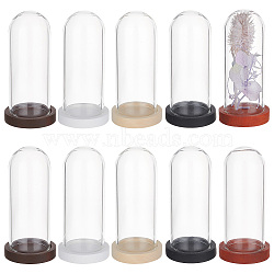 Elite 10Pcs Mini Glass Domes, with 10Pcs 5 Colors Flat Round Natural Wood Cabochon Settings, for Cloche Bell Jars, Mixed Color, Glass Dome: 50x20mm, Inner Diameter: 16~16.5mm(AJEW-PH0004-32A)