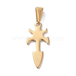 304 Stainless Steel Pointed Pendants, Arrow, Golden, 25x12x1mm, Hole: 8x3mm(STAS-I127-073G)