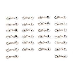 Acrylic Pendants Decoration, with Zinc Alloy Lobster Claw Clasps and Iron Findings, Flat Round with Alphabet, White, 28mm, 26pcs/set(HJEW-JM00625)