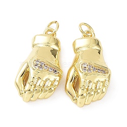 Rack Plating Brass with Cubic Zirconia Pendants, Lead Free & Cadmium Free, Long-Lasting Plated, Hand, Real 18K Gold Plated, 22x13x6.5mm, Hole: 3.5mm(KK-B076-12G)