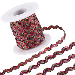 1Pc Sparkle Wavy Polyester Ribbons, with 1Pc Plastic Empty Spools, Fuchsia, 1/4 inch(5mm), about 16.40~18.59 Yards(15~17m)/Roll(OCOR-GF0003-01B)