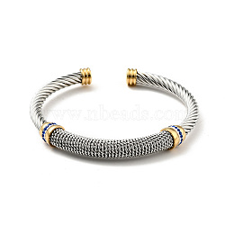 304 Stainless Steel Twist Rope Shape Open Cuff Bangle with Rhinestone for Women, Sapphire, Inner Diameter: 2-1/8 inch(5.4cm)(BJEW-D449-01GP-04)