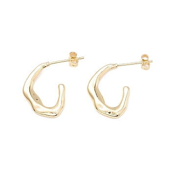 Twist Shape Stud Earrings, Half Hoop Earrings, Brass Open Hoop Earrings for Women, Real 18K Gold Plated, 19x23x2.5mm, Pin: 0.6mm