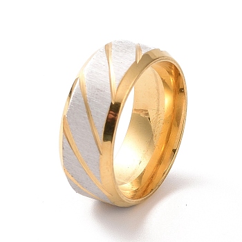 201 Stainless Steel Grooved Rhombus Finger Ring for Women, Golden & Stainless Steel Color, Inner Diameter: 17mm