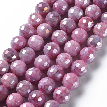 Opaque Baking Painted Glass Beads Strands, Faceted, Round, Old Rose, 10x9.5mm, Hole: 1.2mm, about 45pcs/strand, 14.96''(38cm)