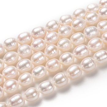 Natural Cultured Freshwater Pearl Beads Strands, Rice, Bisque, 7~8x6~7mm, Hole: 0.8mm, about 49pcs/strand, 34cm