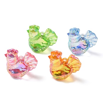 Electroplate Transparent Acrylic Pendants, Rooster Charms, Mixed Color, 30x32.5x19mm, Hole: 2.5mm