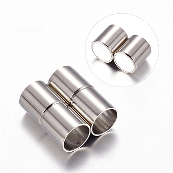 Column 304 Stainless Steel Magnetic Clasps with Glue-in Ends, Stainless Steel Color, 18x9mm, Hole: 8mm