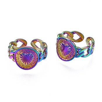 304 Stainless Steel Chunky Heart Cuff Ring, Rainbow Color Open Ring for Women, US Size 9 1/2(19.3mm)