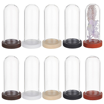 Elite 10Pcs Mini Glass Domes, with 10Pcs 5 Colors Flat Round Natural Wood Cabochon Settings, for Cloche Bell Jars, Mixed Color, Glass Dome: 50x20mm, Inner Diameter: 16~16.5mm