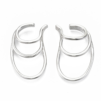 Brass Cuff Earrings, Split Earrings, Nickel Free, Real Platinum Plated, 35x23x10mm, Inner Diameter: 10x13mm