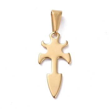 304 Stainless Steel Pointed Pendants, Arrow, Golden, 25x12x1mm, Hole: 8x3mm