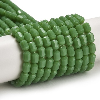 Opaque Glass Beads Strands, Faceted Barrel, Olive Drab, 5~6x4mm, Hole: 1mm, about 78~81pcs/strand, 15.94''~18.82''(40.5~47.8cm)