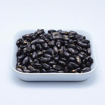 Spray Painted Drawbench Acrylic Beads, Oval, Black, 12x6mm, Hole: 1mm, about 2000pcs/500g