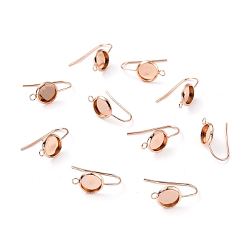 304 Stainless Steel Earring Hooks, with Vertical Loop, Flat Round, Real Rose Gold Plated, 20x10x1.5mm, Hole: 1.8mm, Tray: 8mm, 20 Gauge, Pin: 0.8mm