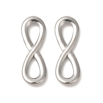 304 Stainless Steel Pendants, Infinity Charms, Stainless Steel Color, 23.5x8x2.5mm, Hole: 4x7mm