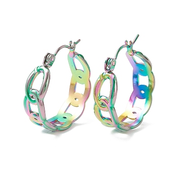 304 Stainless Steel Curb Chain Chunky Hoop Earrings for Women, Rainbow Color, 22x20.5x7mm, Pin: 0.7mm