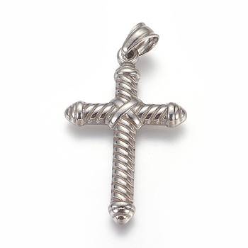 304 Stainless Steel Pendants, Cross, Stainless Steel Color, 42.5x26x4mm, Hole: 4.5x7mm