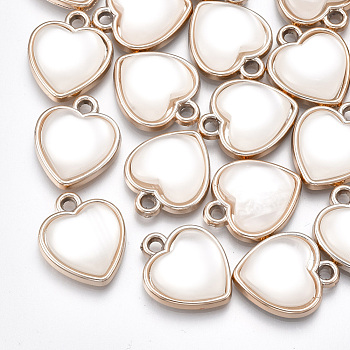 UV Plating Acrylic Pendants, with Acrylic Imitation Pearl, Heart, Light Gold, 20x17x5mm, Hole: 2mm