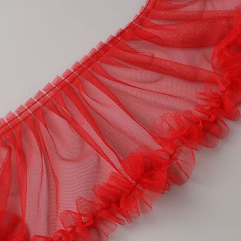 Polyester Ruffled Trimming, for Doll Clothes, Lolita Costume Accessories, Red, 6-1/8 inch(155mm)