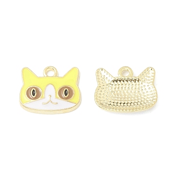 Alloy Enamel Charms, Cat Charm, Golden, Champagne Yellow, 13x16x2.2mm, Hole: 2mm