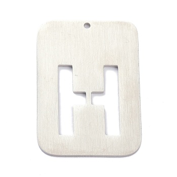 304 Stainless Steel Pendants, Rectangle with Alphabet, Hollow, Letter.H, 32x22x1mm, Hole: 1.5mm