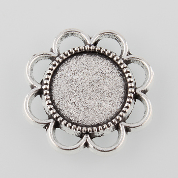 Tibetan Style Antique Silver Alloy Flower Tray Cabochon Settings, Cadmium Free & Lead Free, Tray: 14mm, 25x2.5mm, about 263pcs/1000g