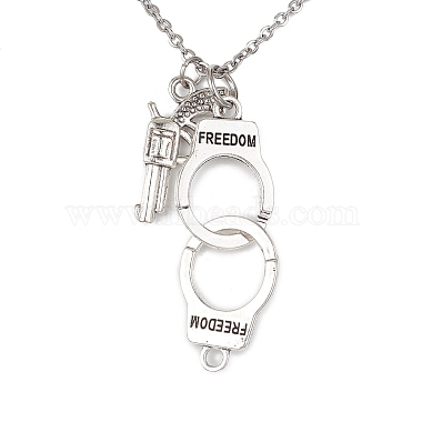 Handcuff with Word Freedom Alloy Pendant Necklace(NJEW-JN04470)-3