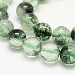 Dyed Round Natural Crackle Quartz Beads Strands, Green, 8mm, Hole: 1mm, about 48pcs/strand, 14.96 inch(38cm)(G-K084-8mm-04A)