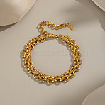 Punk 304 Stainless Steel Link Chain Bracelets for Women, Flat Round, Golden, 7.32 inch(18.6cm)(BJEW-L717-02G)