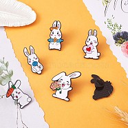6Pcs 6 Style Carrot & Flower & Heart & Lollypop Rabbit Enamel Pins, Electrophoresis Black Alloy Animal Brooches for Backpacks Clothes Jackets Hats, Mixed Color, 30~33x13~29mm, 1Pc/style(JBR087A)
