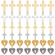 Elite 120Pcs 6 Style Alloy Pendants, Cross & Heart with Cross, Mixed Color, 15.5~25x8.5~14x1~2mm, Hole: 1.5~2mm, 20pcs/style(FIND-PH0006-10)