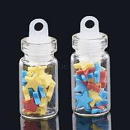 Handmade Polymer Clay Nail Art Decoration Accessories, with Glass Wishing Bottle and CCB Plastic Bottle Stopper, Star, Colorful, 4.5~5x5~6x0.5~1mm, bottle: 27.5x11mm, hole: 3mm(MRMJ-N032-53)
