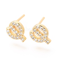 Brass Micro Pave Clear Cubic Zirconia Stud Earrings, Greek Alphabet, Real 18k Gold Plated, Letter.F, 8.5x7x1.9mm, Pin: 0.9mm(EJEW-O103-19G)