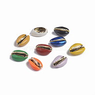 Electroplated Cowrie Shell Beads, No Hole Beads, with Enamel, DIY Craft Jewelry Making Accessories, Mixed Color, 17.2x12.2x7.5mm(BSHE-G026-03)
