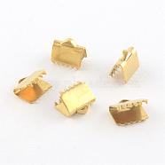 304 Stainless Steel Ribbon Crimp Ends, Golden, 6x6.5mm, Hole: 1.5mm(STAS-Q187-02G)