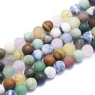 Natural Mixed Gemstone Beads Strands, Round, Frosted, 8~8.5mm, Hole: 0.8mm, about 46pcs/Strand, 15.08 inch(38.3cm)(G-K310-H01-8mm)