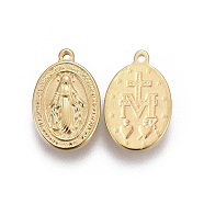 304 Stainless Steel Religon Charms, Oval with Virgin Mary, Golden, 13x8.5x1.6~1.8mm, Hole: 0.8mm(STAS-P231-01G)