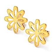 201 Stainless Steel Stud Earrings Finding, with 304 Stainless Steel Pins, Flower, Real 24K Gold Plated, 16x16mm, Hole: 1mm, Pin: 0.8mm(STAS-B045-15G)