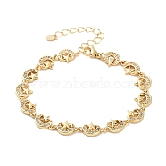 Rack Plating Brass Pave Clear Cubic Zirconia Moon Link Chain Bracelets for Women, Cadmium Free & Lead Free, Long-Lasting Plated, Real 18K Gold Plated, 7-1/8 inch(18.1cm)(BJEW-R317-14G)