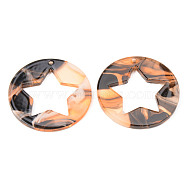 Acrylic Pendants, Flat Round with Star, Sandy Brown, 32x2.5mm, Hole: 1.5mm(MACR-S372-008C)