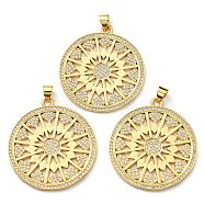 Brass with Cubic Zirconia Pendants, Long-Lasting Plated, Lead Free & Cadmium Free, Flat Round, Real 18K Gold Plated, 33.5x30.5x1.6mm, Hole: 3x4mm(X-KK-K341-39G)