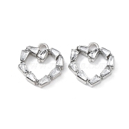 Alloy with Rhinestone Pendants, Cadmium Free & Lead Free, Hollow Heart Charms, Platinum, 13.5x13x2.5mm, Hole: 1.8mm(FIND-B028-12P)