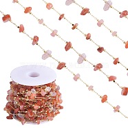 Natural Banded Agate Chips Beaded Chains, with Golden Brass Findings, Long-Lasting Plated, Soldered, with Spool, 4~14x4~11x2~7mm, about 3.28 Feet(1m)/Box(CHC-SZ0001-62F)