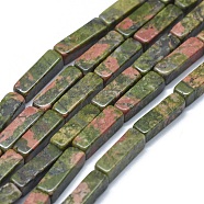 Natural Unakite Beads Strands, Cuboid, 12.5~13.5x3~5x3~4.5mm, Hole: 1mm, about 30~32pcs/strand, 15.1~15.9 inch(38.5~40.5cm)(G-F631-E24)