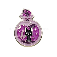 Magic Cat Metal Badge Alloy with Enamel Halloween Brooch, Bottle, 30.4x22.7mm(PW-WG72375-03)